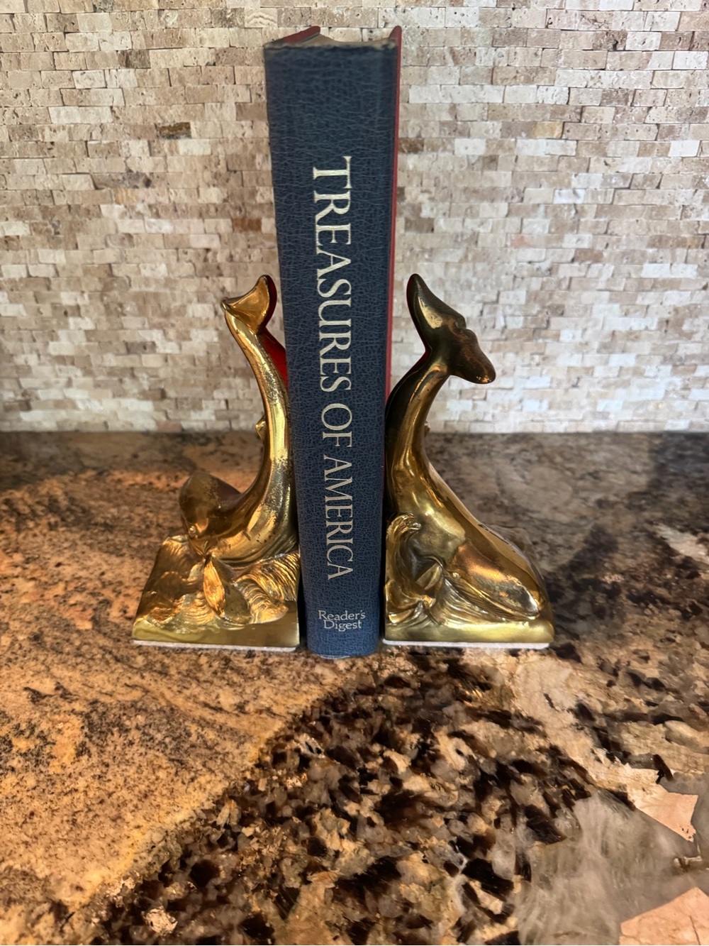 Vintage Brass Whale Bookends